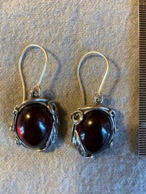 Sterling Silver Garnet or Cherry Amber Earrings Made in Poland Gorgeous